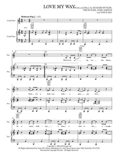 Love My Way - The Psychedelic Furs (Piano-Vocal-Guitar)
