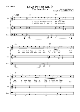 Free Love Potion Number 9 by Leiber & Stoller, The Searchers sheet