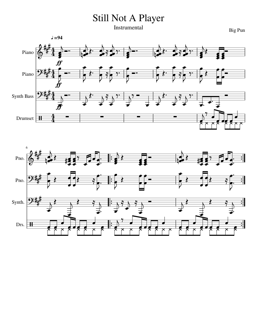 espejo de puerta Relajante Leia Still Not A Player (Hip-Hop Instrumental) - Big Pun Sheet music for Piano,  Bass guitar, Drum group (Solo) | Musescore.com
