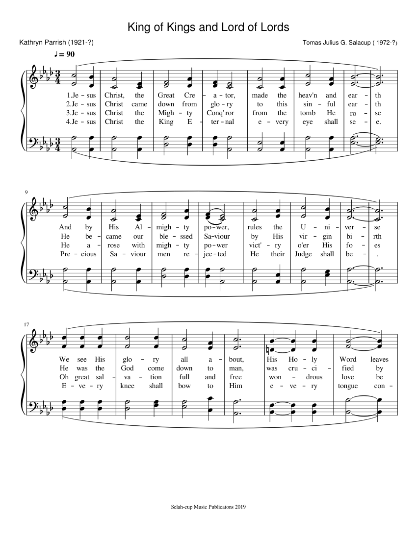 King of Kings and Lord of Lords Sheet Music for Piano (SATB) easy ...