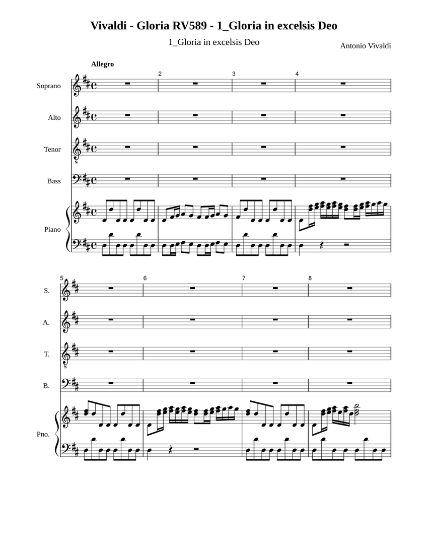 Gloria in excelsis Deo Vivaldi Gloria RV589 1 (SABT+Piano