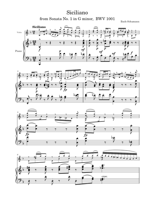 Siciliano from Sonata No. 1 BWV 1001 by Bach-Schumann for Violin and Piano