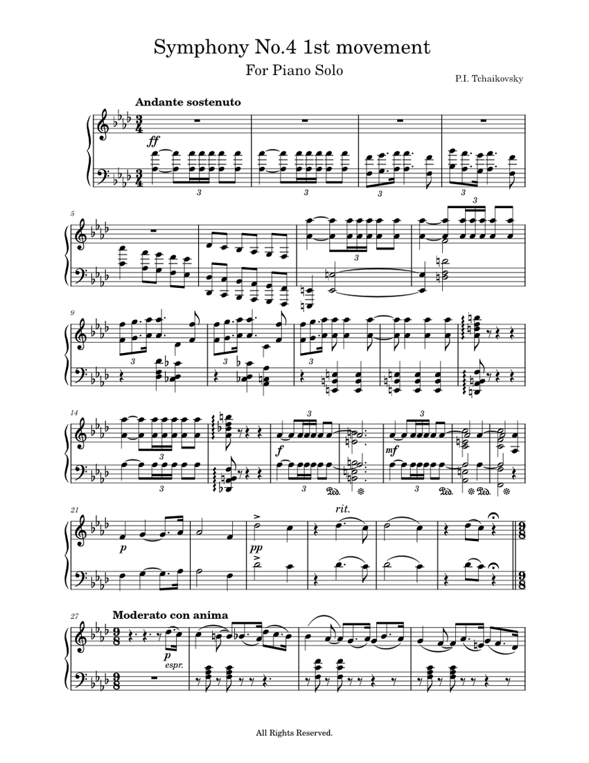 Tchaikovsky Symphony No.4 in F-minor 1st movement for piano solo
