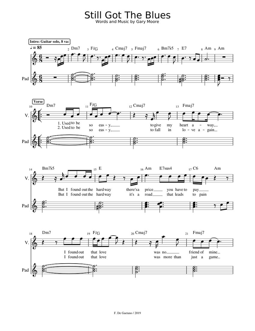 Still Got The Blues - Gary Moore Sheet music for Vocals
