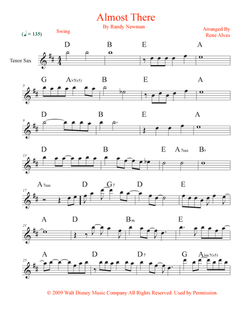 Almost There (Arr. Rene Alves) - Randy Newman (Tenor Sax Solo)