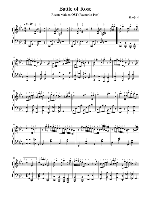 Rozen Maiden Battle OST - Battle of Rose (Favourite Part) Shioシオ 【Piano Arrangement】