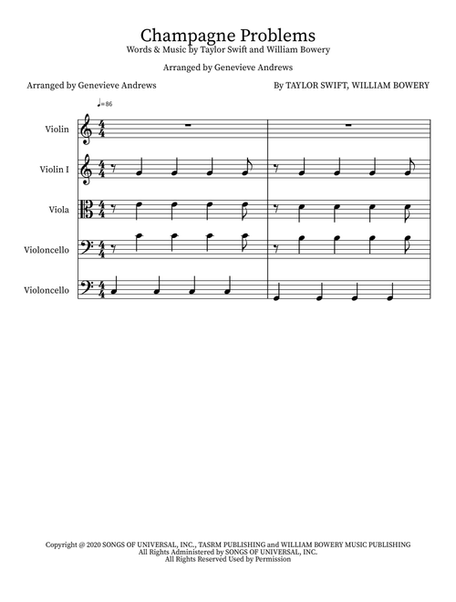 Champagne Problems (Arr. Genevieve Andrews) - Taylor Swift (Small Ensemble)