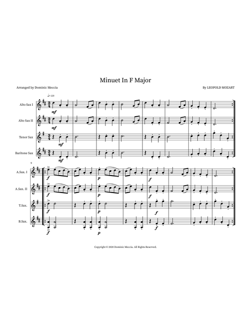 Minuet In F Major (Arr. Dominic Meccia) - Leopold Mozart (Small Ensemble)