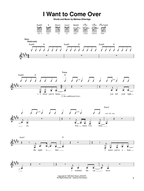 I Want To Come Over - Melissa Etheridge (Easy Guitar)
