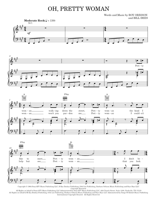 Oh, Pretty Woman - Roy Orbison, Van Halen (Piano-Vocal-Guitar)