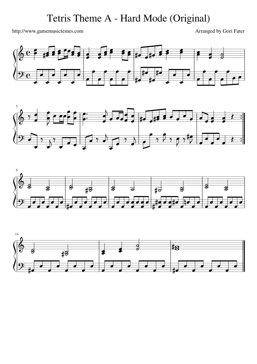 Tetris Theme A - Hard Mode (Original) Sheet music for Piano (Solo) |  