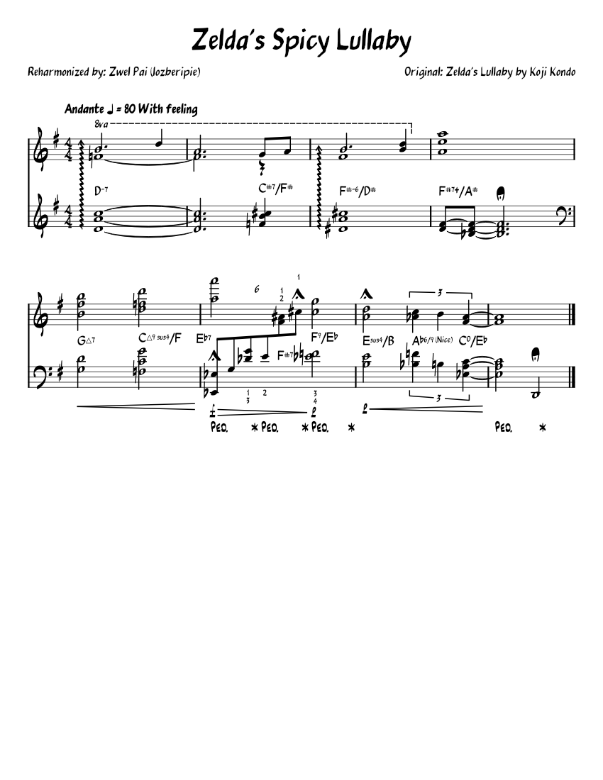 Zelda's Lullaby (Reharmonized) [Spicy] Sheet music for Piano (Solo ...