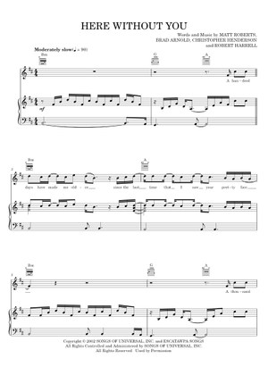 Here Without You - 3 Doors Down Sheet Music for Piano (Solo ...