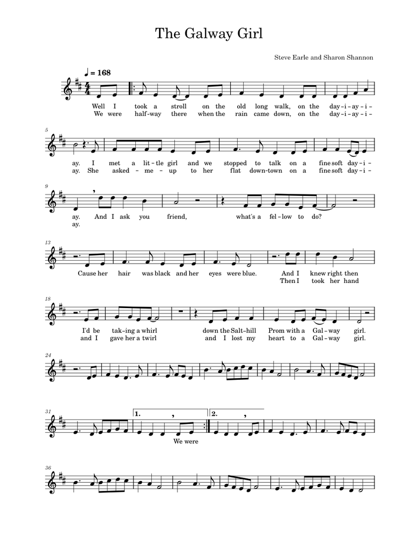 The Galway Girl Steve Earle Sheet music for Flute (Solo)