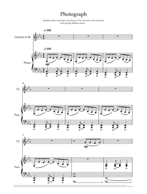 Photograph (Arr. Matthew pyeon) - Ed Sheeran (Clarinet and Piano)