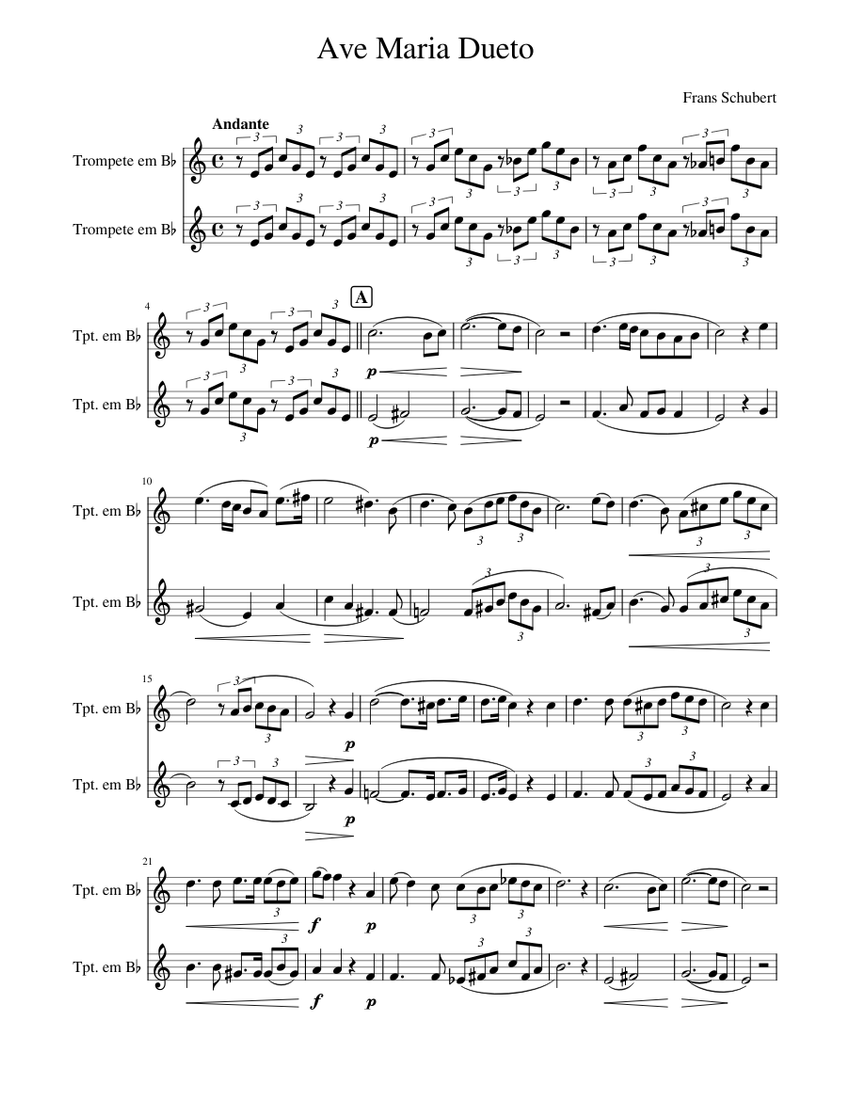 Ave Maria Dueto Trumpet Bb Sheet Music for Trumpet in b-flat (Brass ...