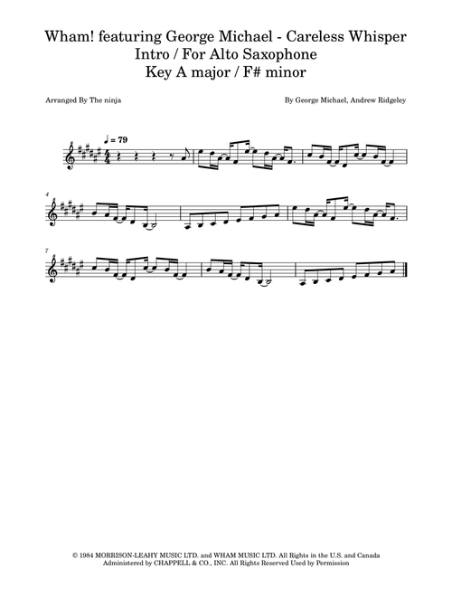 Careless Whisper (Arr. The Ninja) - Wham! featuring George Michael (Alto Sax Solo)