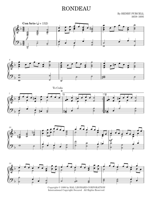 Rondeau - Henry Purcell (Piano Solo)