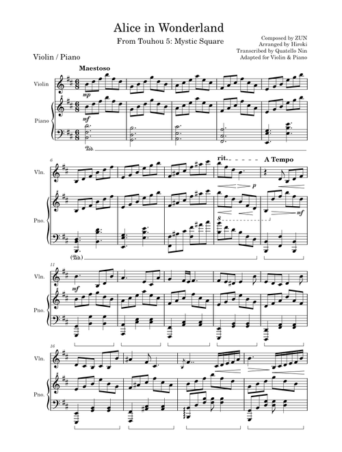 Alice in Wonderland – ZUN (Violin & Piano)