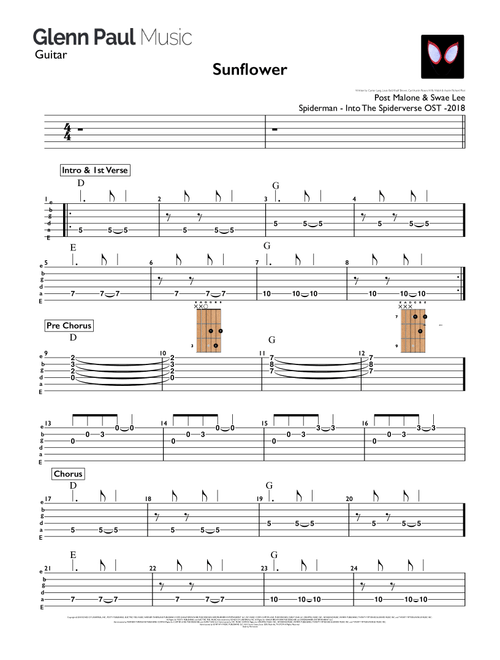 Sunflower (Arr. Glenn Paul) - Post Malone & Swae Lee (Instrumental Duet and Piano)