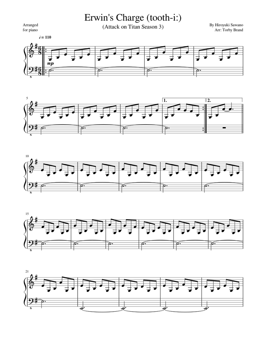Erwin's Charge (tooth-i: / APETITAN) - Attack on Titan Sheet music for  Piano (Solo) 