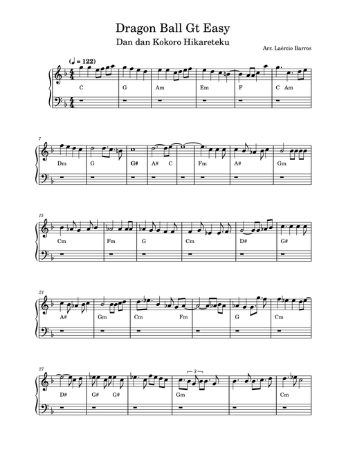 Dragon Ball Gt - Dan Dan Kokoro Hikareteku (Arr. LAERCIO BARROS LEITE) - Tetsuro Oda (Easy Piano)