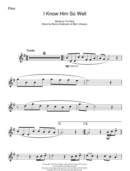 I Know Him So Well (from Chess) - Benny Andersson Tim Rice and Bjorn Ulvaeus, Tim Rice, Bjorn Ulvaeus (Flute Solo)