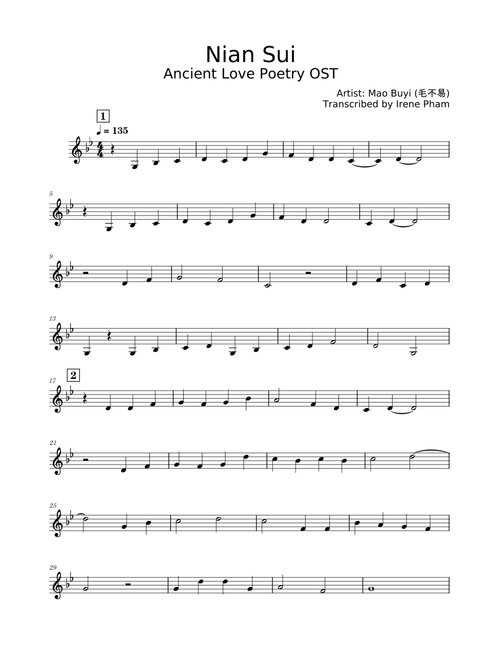 Nian Sui – Mao BuYi (Ancient Love Poetry OST) Violin Sheet