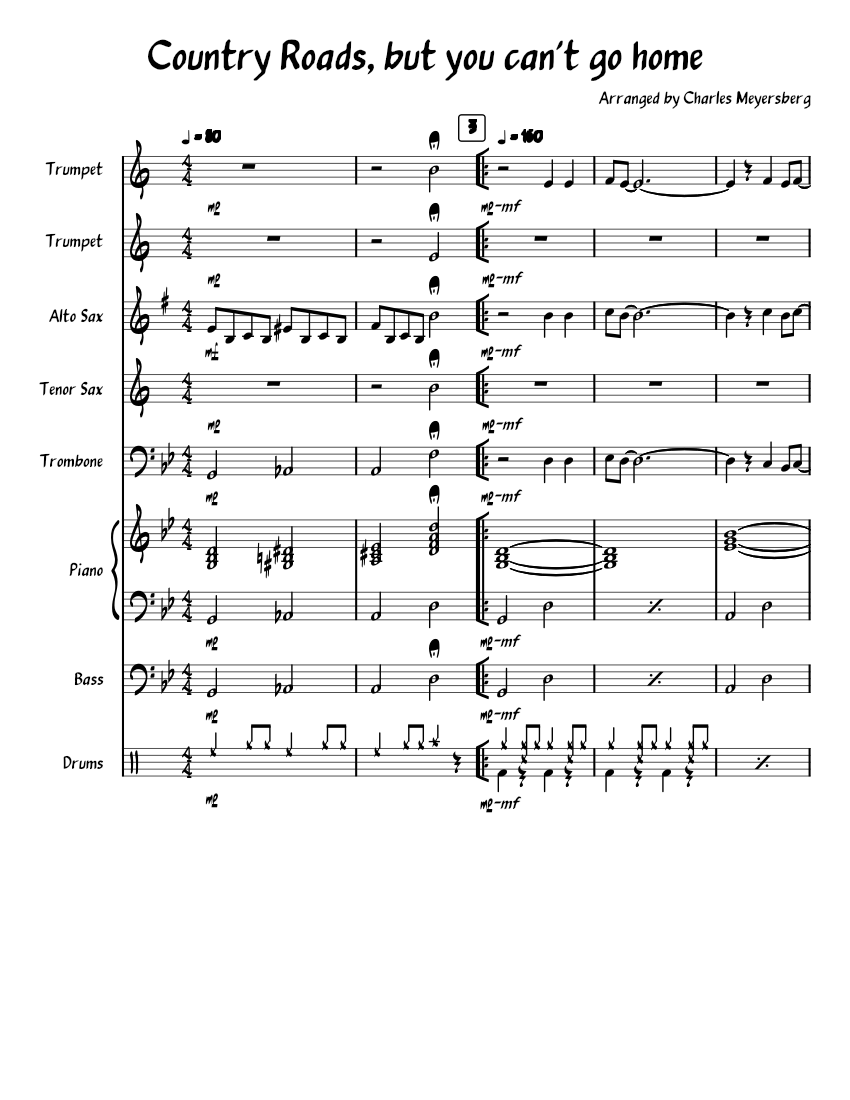 Country Roads, but you can't go home Sheet music for Piano, Trombone