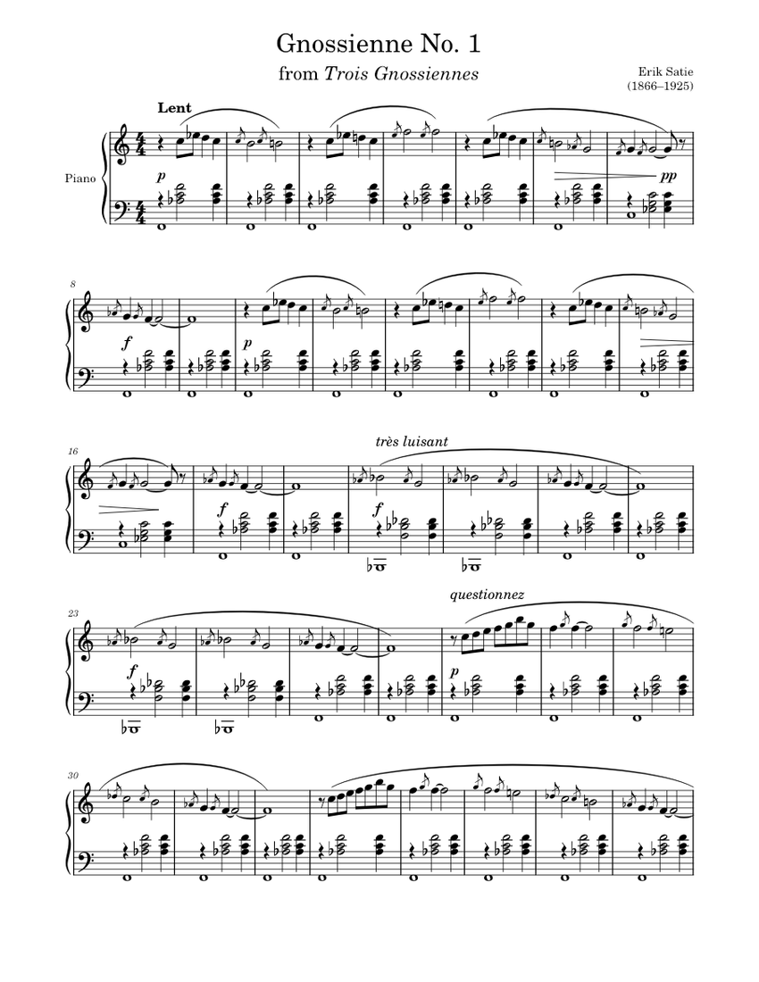 Gnossienne No. 1 Sheet music for Piano (Solo) | Musescore.com