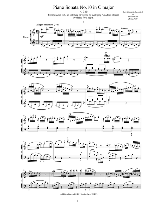 Mozart - Piano Sonata No.10 in C major K 330 - Complete score (Arr. Santino Cara) (Piano Solo)