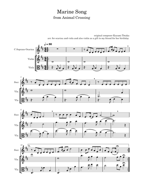Marine Song ACNH– for Ocarina, Violin, and Viola