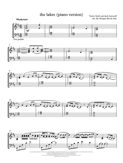 The Lakes (Arr. Morgan Brook Alm) - Taylor Swift (Piano Solo)