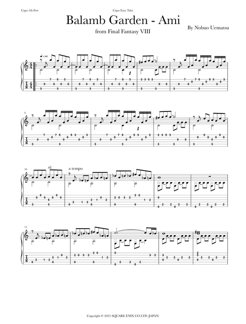 Balamb Garden-Ami (Arr. Capo Easy Tabs) - Nobuo Uematsu (Guitar Tab)