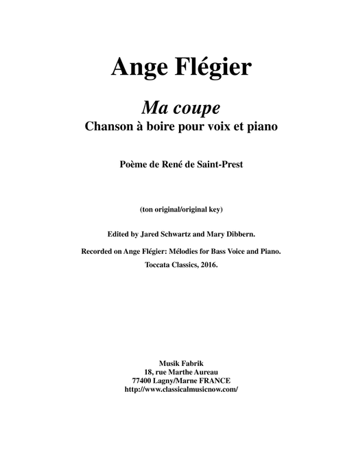 Ange Flégier: Ma coupe for baritone voice and piano - Ange Flégier (Vocal Solo)