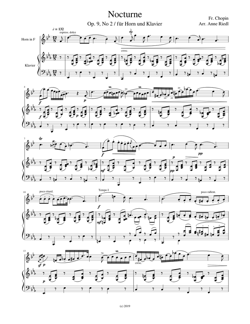 Nocturne (Op. 9 No. 2 / Frederic Chopin) for french horn and piano