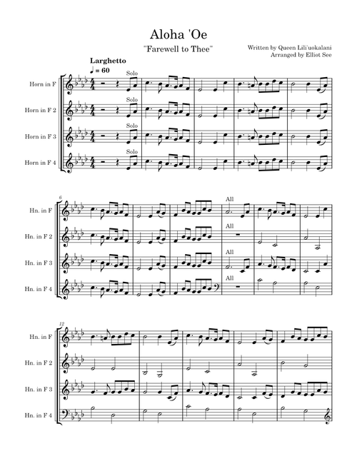 Aloha Oe Horn Quartet – Queen Liliuokalani