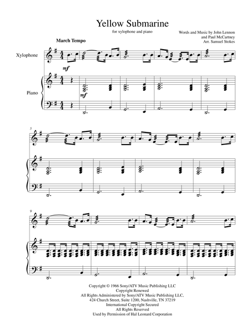 Yellow Submarine (Arr. Samuel Stokes) - The Beatles (Instrumental Duet and Piano)