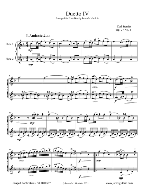 Stamitz: Duet Op. 27 No. 4 for Flute Duo (Arr. James M. Guthrie) - Carl Stamitz (Flute Duet)