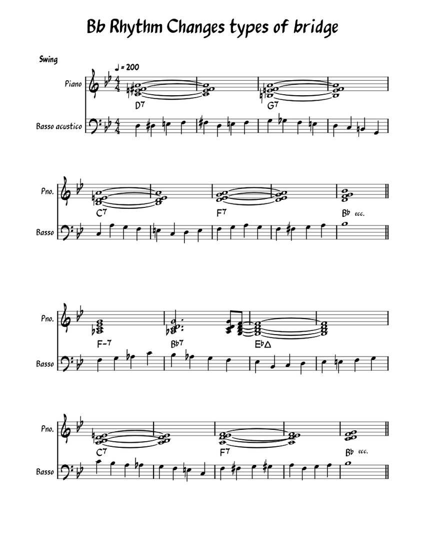 Bb Rhythm Changes types of bridge Sheet music for Piano, Bass guitar
