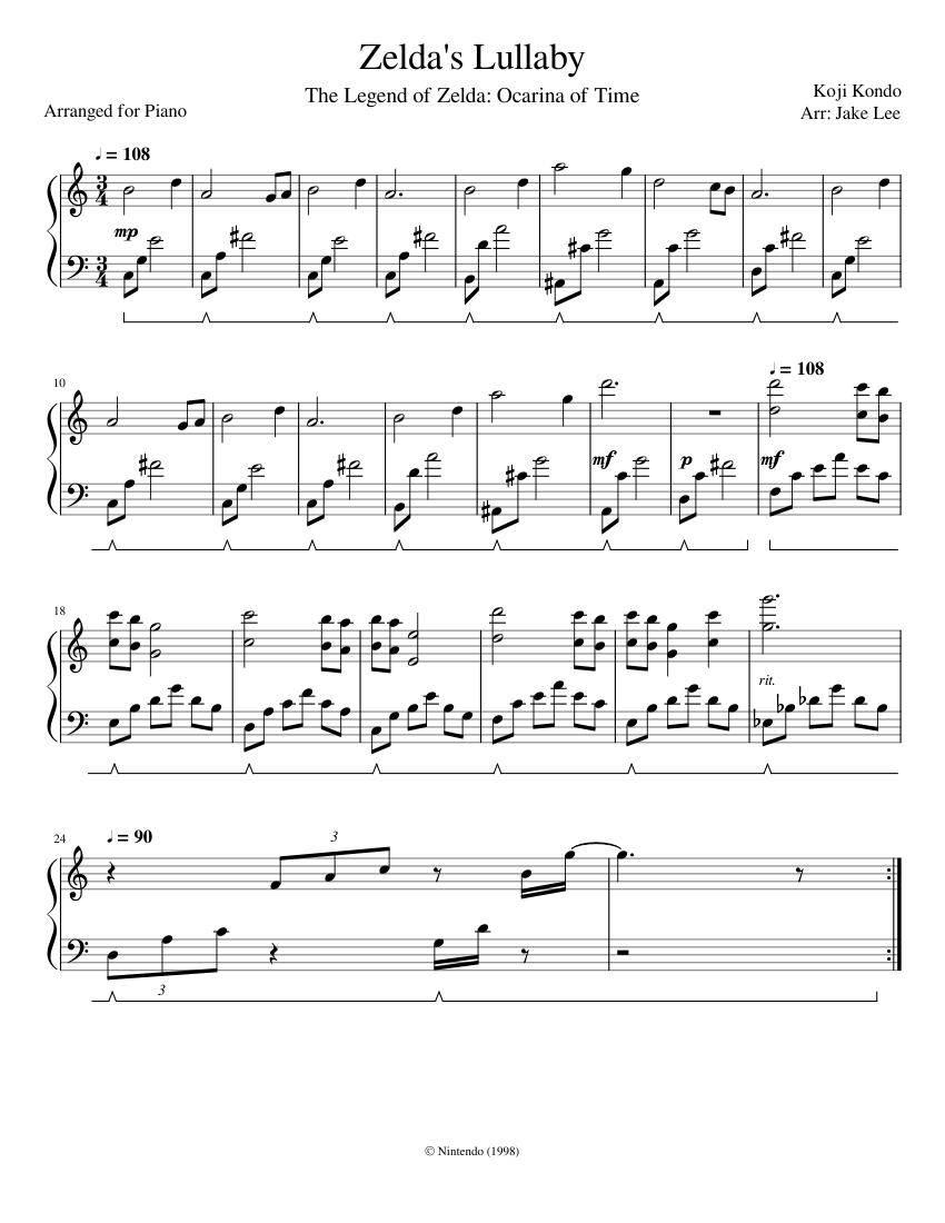 Zelda's Lullaby Sheet Music for Piano (Solo) easy | MuseScore.com