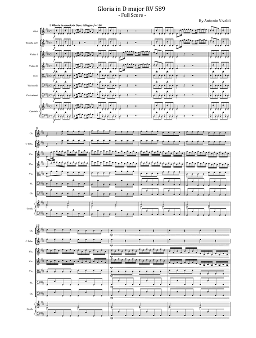 Vivaldi - Gloria in D major, RV 589 Full Score Original (Arr. poon) - Antonio Vivaldi (Chamber Orchestra)
