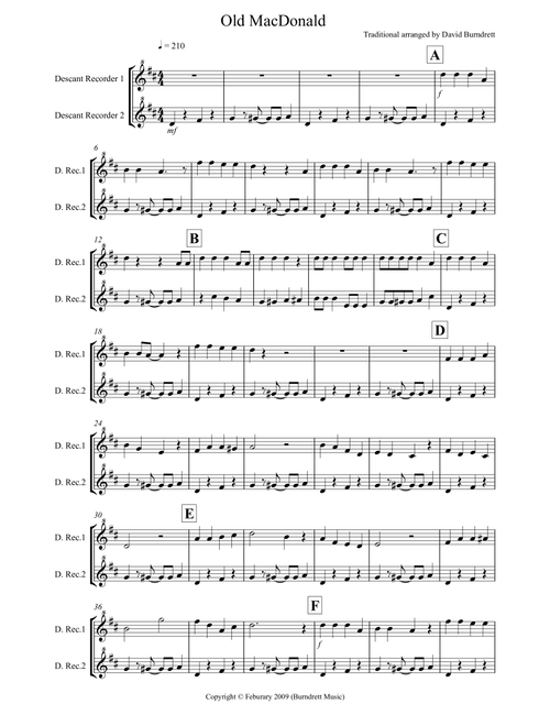 Old MacDonald! for Descant Recorder Duet (Arr. David Burndrett) - Traditional (Recorder Solo)