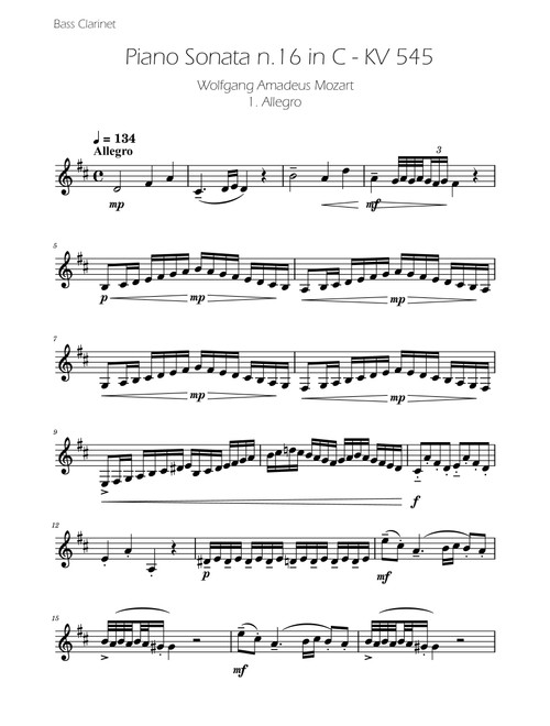 Sonata No. 16 in C Major KV 545 - Allegro - Bass Clarinet Solo (Arr. Ygor Nunes) - Wolfgang Amadeus Mozart (Clarinet Solo)