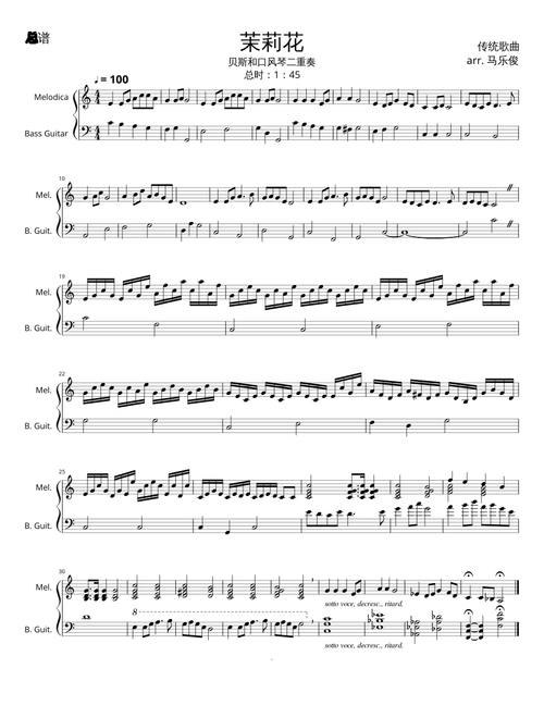 Mo Li Hua for Melodica and Bass Guitar