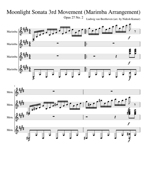 Moonlight Sonata 3rd Movement Marimba Arrangement