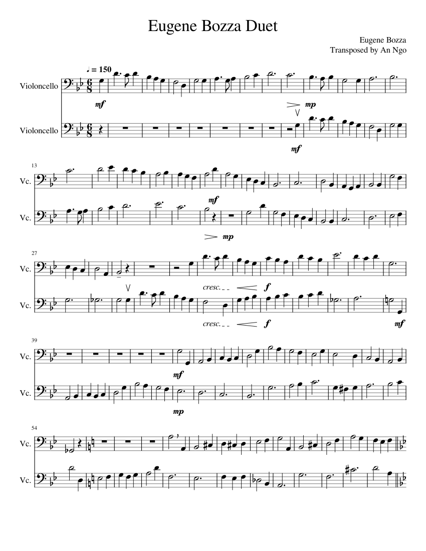 Duet For 2 Cellos - Eugene Bozza Sheet Music For Cello (String Duet ...