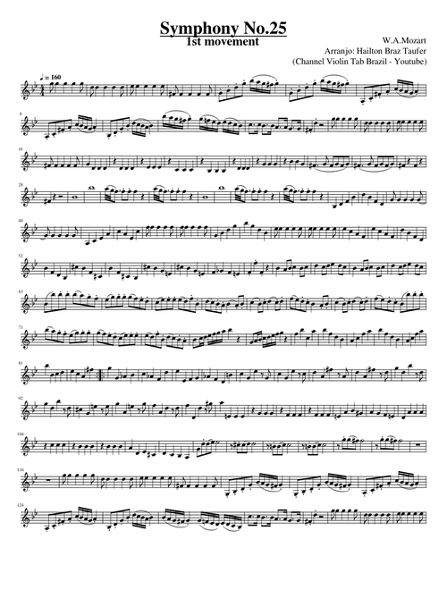 Symphony No. 25 – Mozart (Channel Violin Tab Brazil - youtube)