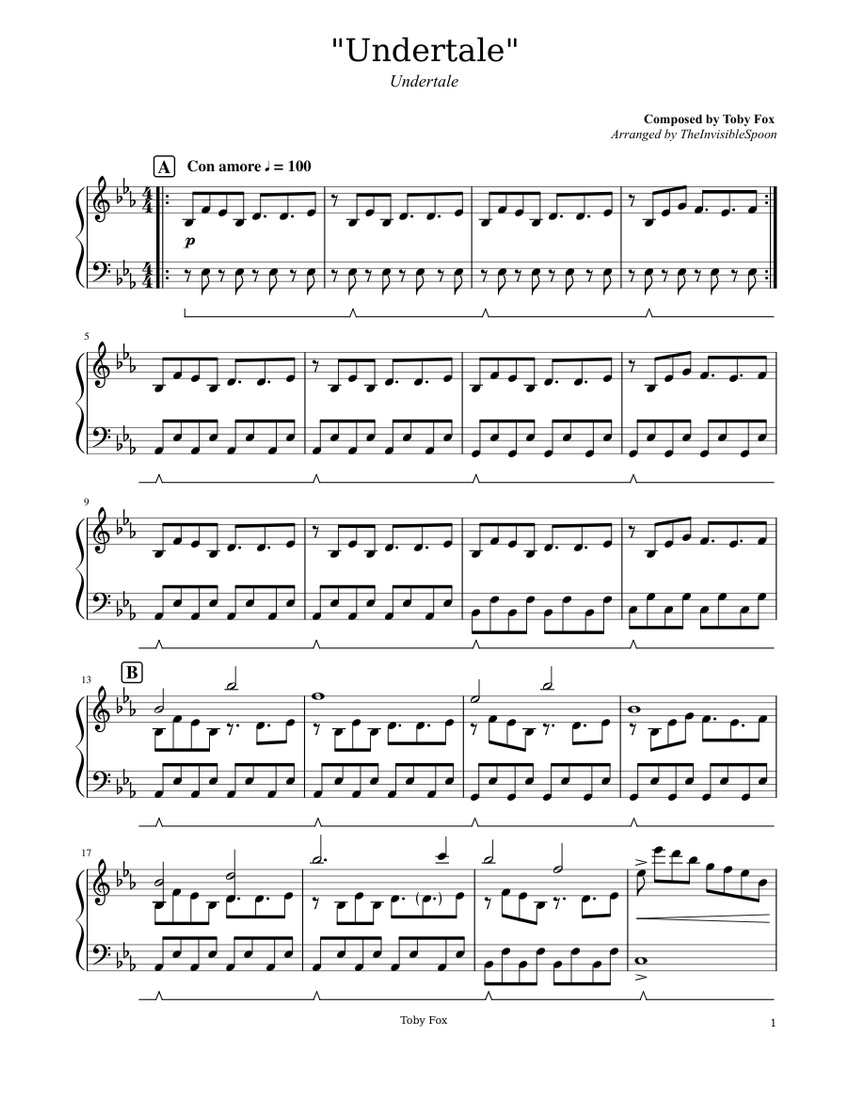 Undertale - Undertale OST 071 Sheet Music for Piano (Solo