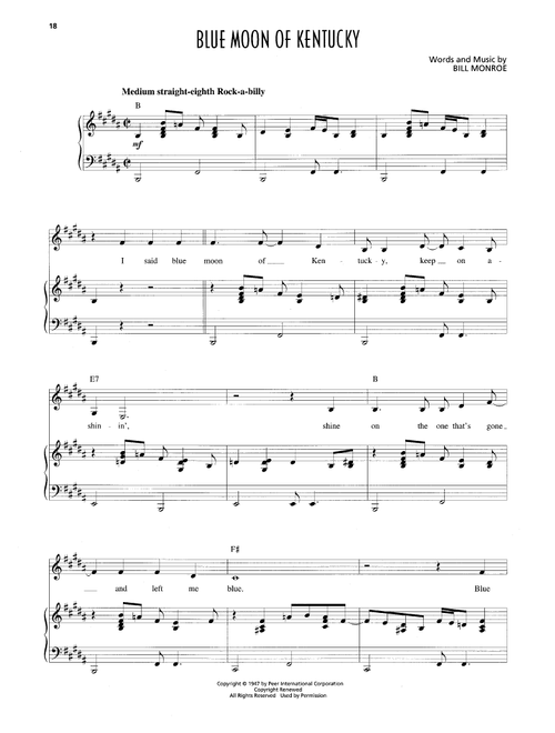 Blue Moon Of Kentucky - Patsy Cline (Piano Vocal)